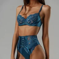 Komplety bielizny - Komplet bielizny z satynowego materiału - Niebieski - miniaturka - grafika 1