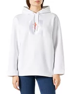 Bluzy damskie - Calvin Klein Damska bluza z kapturem Ck Woven Label Oversize, jasny biały/koralowy pomarańczowy, S, Jasny biały/koralowy pomarańczowy, S - miniaturka - grafika 1