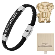 Bransolety męskie - Bransoletka z GRAWEREM męska SKÓRZANA pleciona kol - miniaturka - grafika 1