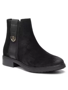 Botki damskie - Tommy Hilfiger Botki Th Hardware Suede Flat Boot FW0FW05974 Czarny 8720115207980 36, 37, 38, 39, 40, 41 - grafika 1