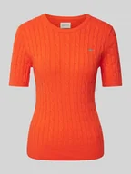 Swetry damskie - T-shirt z imitacji dzianiny - miniaturka - grafika 1