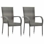 Fotele i krzesła ogrodowe - vidaXL Sztaplowane krzesła ogrodowe, 2 szt., szare, polirattan - miniaturka - grafika 1