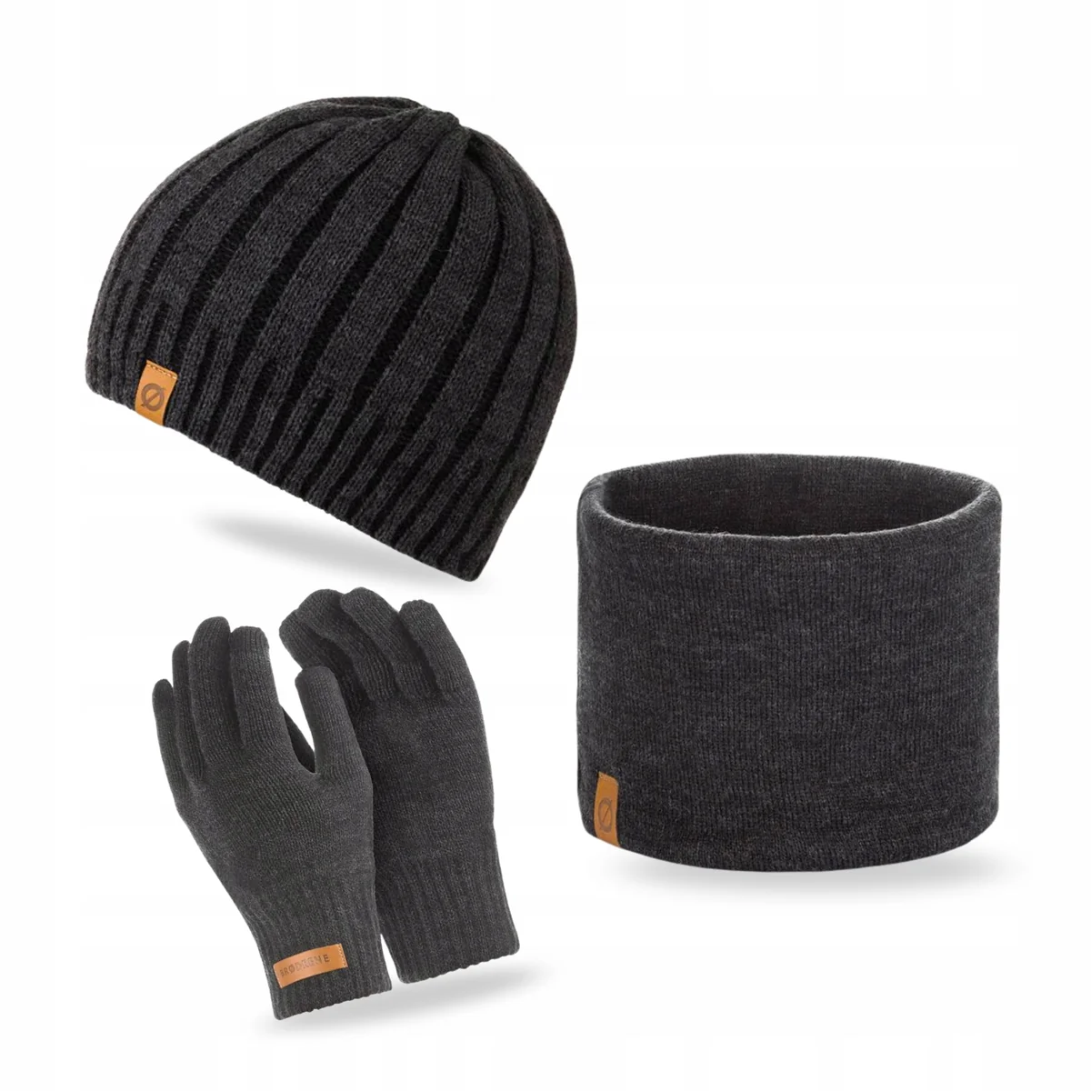 Męski Zestaw 3w1Czapka Beanie Komin Tuba Rękawiczki Brodrene Ciemnoszary