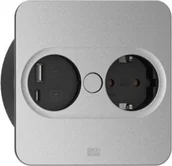 Gniazdka elektryczne - Bachmann BACHMANN TWIST 2 1xCEE7/3 1xUSB A/C 22W 0.2m GST18 srebrny kwadratowy - miniaturka - grafika 1