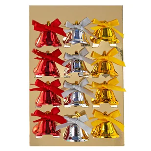Metalowe dzwonki z kokardką 12 sztuk w kolorze złotym/srebrnym - Zabawki kreatywne - miniaturka - grafika 1