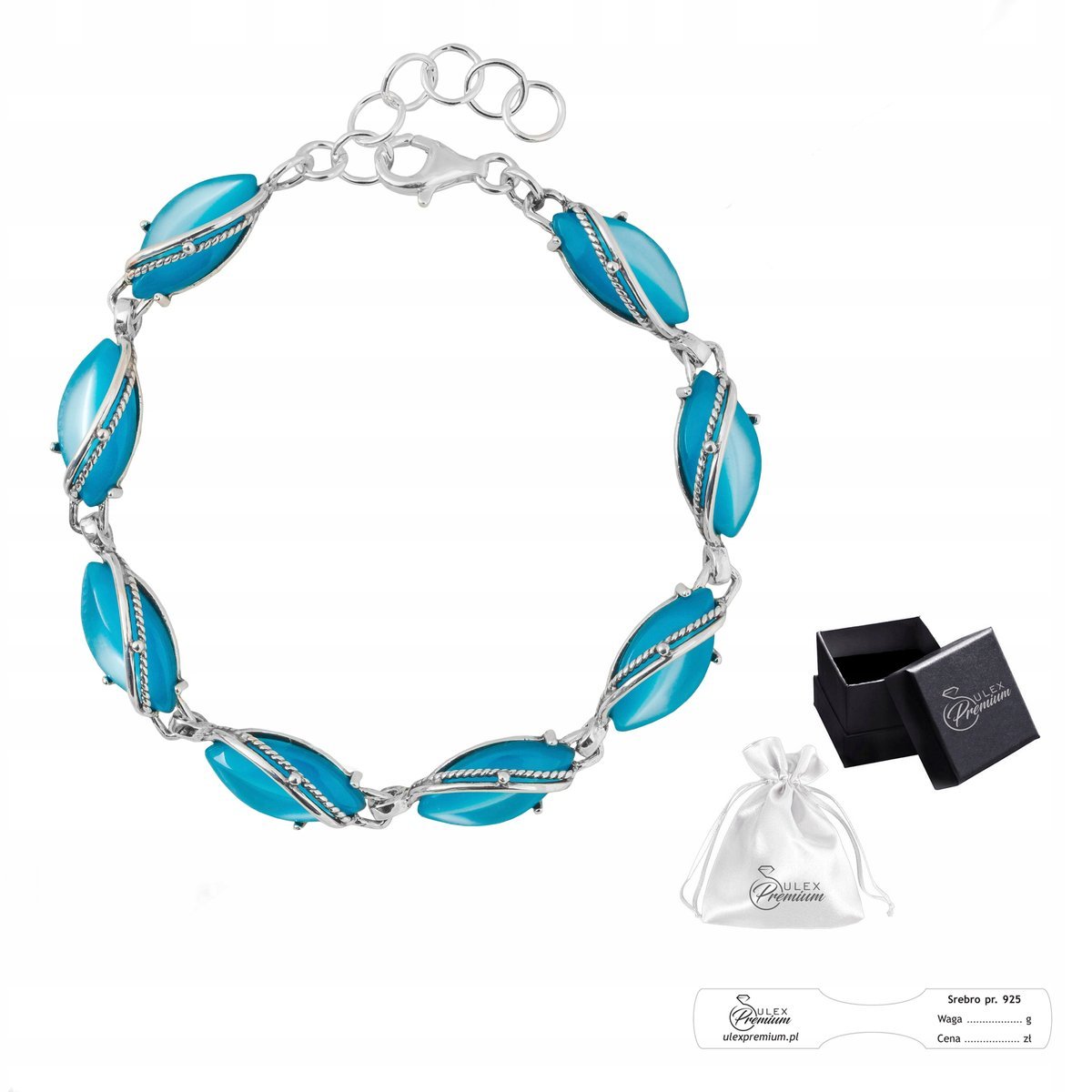 Bransoletka srebro 925 Elegancka z Błękitnymi Kamieniami Jubilerskimi