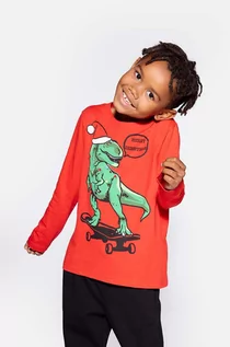 Bluzki dla dziewczynek - Coccodrillo longsleeve bawełniany dziecięcy kolor czerwony z nadrukiem - grafika 1