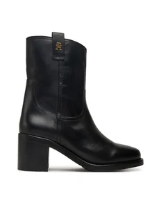 Tommy Hilfiger Botki Riding Lthr Mid Boot Block Heel FW0FW08776 Czarny - Botki damskie - miniaturka - grafika 1