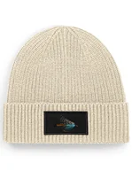 Czapki damskie - Czapka zimowa beanie wędkarska dla wędkarza na ryby na prezent "teal blue and silver" Jasny beż - miniaturka - grafika 1