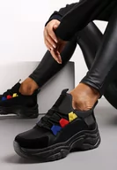 Sneakersy damskie - Czarne Sneakersy z Grubą Podeszwą z Kolorowym Sznurowaniem Soloi - miniaturka - grafika 1