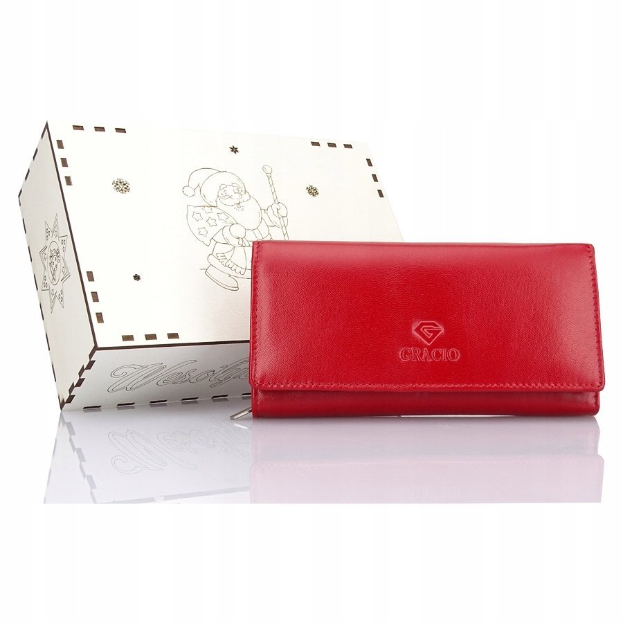 Skórzany CZERWONY Portfel Prezent ŚWIĄTECZNY BOX