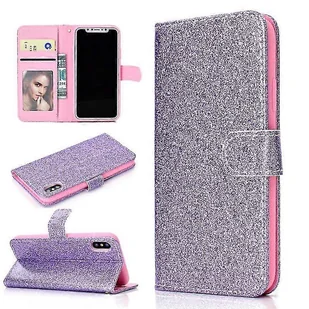 Yuysan Fro Iphone X Glitter Powder Poziomy skórzany futerał z klapką z gniazdami na karty i uchwytem oraz ramką na zdjęcia i portfelem (srebrny) Fi... - Portfele - miniaturka - grafika 1