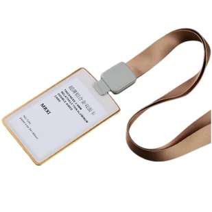 Identyfikator / holder na kartę ze smyczą wysuwaną z aluminiową ramką ZŁOTY / Dezhi - Identyfikatory - miniaturka - grafika 1