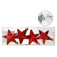 Bombki - Bombka plastikowa gwiazda 7 cm 4 sztuki czerwony / złoty / srebrny - miniaturka - grafika 1