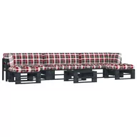 Meble ogrodowe - vidaXL Lumarko 6-cz. zestaw wypoczynkowy z palet z poduszkami, sosnowy, czarny 3066949 - miniaturka - grafika 1
