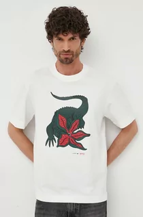 Koszulki męskie - Lacoste t-shirt bawełniany x Netflix kolor biały wzorzysty TH8462-TIR - grafika 1