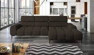 Narożniki - Narożnik tapicerowany w kształcie litery L Prawy Narożnik z funkcją spania Sofa z funkcją spania Mała 3-osobowa Regulowane zagłówki i siedzisko Tkanina: SALVADOR 177x270x99 cm Ciemnobrązowy - miniaturka - grafika 1