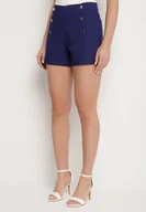 Spodenki damskie - Granatowe Szorty z Bawełny z Wysokim Stanem i Ozdobnymi Guzikami Sepirene - miniaturka - grafika 1