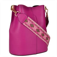 Plecaki worki - Borse in Pelle Torebka skórzana fuksja róż worek szeroki pasek - miniaturka - grafika 1