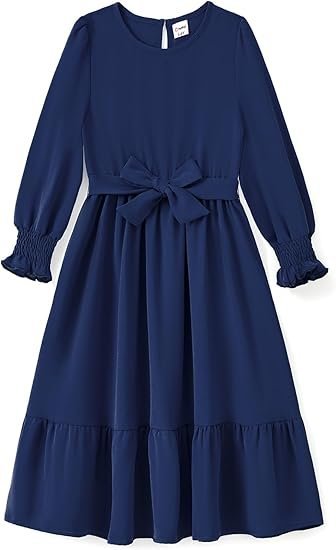PatPat Sukienka Elegancka Gładka Vintage Granatowa Dla Dziewczynek 8-9 lat