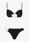 Stroje kąpielowe - Czarne Bikini Klasyczny Biustonosz i Figi Ozdobione Kwiatową Aplikacją Rivaeria - miniaturka - grafika 1