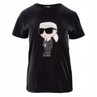 Koszulki i topy damskie - KARL LAGERFELD Koszulka Damska T-shirt Bawełniany Czarny Duże Logo r. L - miniaturka - grafika 1