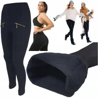 Legginsy - Legginsy Ocieplane Czarne Leginsy Komfortowe Długie Zdobione Zamek Modne - miniaturka - grafika 1