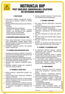 Instrukcje stanowiskowe BHP - IAC25 INSTRUKCJA BHP PRZY OBSŁUDZE UNIWERSALNEJ SZLIFIERKI DO OSTRZENIA NARZĘDZI, PN - PŁYTA PCV 1MM; (245X350MM) - miniaturka - grafika 1