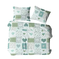 Pościel - Pościel z kory 140x200 turkusowa paczłork kratka serca Bielawa KARO - miniaturka - grafika 1