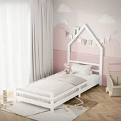 Łóżka dla dzieci i młodzieży - ML-Design łóżko domek dziecięce 90x200 cm biały z materacem H:10 cm ramą listewkową i wzorem kominowym młodzieżowe dla chłopców i dziewczynek - miniaturka - grafika 1
