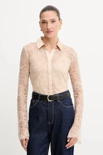 Guess koszula ANTOINETTE damska kolor beżowy regular z kołnierzykiem klasycznym W5YH58 WHDY0 - Koszule damskie - miniaturka - grafika 1