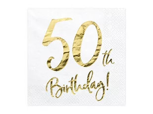 PartyDeco Serwetki 50th Birthday, biały, 33x33cm SP33-77-50-008 - Dekoracje i nakrycia stołu na imprezę - miniaturka - grafika 2