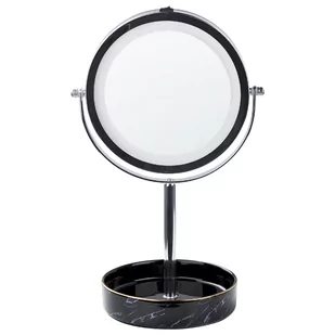 Lusterko kosmetyczne LED ø 26 cm srebrne z czarnym SAVOIE - Lusterka do makijażu - miniaturka - grafika 1
