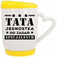 Kubki - Kubek Ucho z Sercem z Pokrywką Żółta TATA do Zadań Specjalnych IMIĘ Wzory - miniaturka - grafika 1