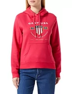 Bluzy damskie - GANT Damska bluza z kapturem D1. Banner Shield Hoodie bluza z kapturem, Raspberry RED, standardowa - miniaturka - grafika 1