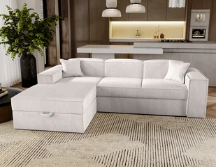Sofa narożna z funkcją spania Santorini - Sofa 250 cm z pojemnikiem na pościel, narożnik w kształcie litery L, sofa rozkładana - Lewa - Beige & Poso 100 - Narożniki - miniaturka - grafika 1