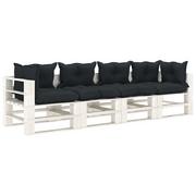 Ławki ogrodowe - vidaXL Ogrodowa sofa 4-osobowa z palet, antracytowe poduszki, drewno - miniaturka - grafika 1
