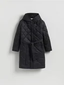 Płaszcze damskie - Reserved - Pikowany płaszcz z wiązaniem - czarny - miniaturka - grafika 1