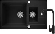 Zlewozmywaki z baterią - ZESTAW PYRAMIS SPARTA PLUS (78x48) 1 1/2B 1D + SILVIO volcano (czarny mat) (070166901S) - miniaturka - grafika 1