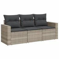 Sofy ogrodowe - vidaXL 3-częściowa sofa ogrodowa z poduszkami z jasnoszarego polirattanu - miniaturka - grafika 1
