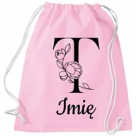 Plecaki worki - Worek Plecak Różowy Twoje Imię "T" Do Szkoły Personalizowany Wzory - miniaturka - grafika 1