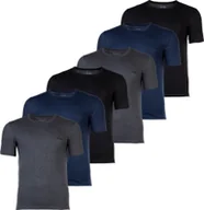 Koszulki męskie - T-shirt męski BOSS, zestaw 6 sztuk - RN 6P Classic, okrągły dekolt, krótkie rękawy, bawełna, gładki niebieski/szary/czarny M - miniaturka - grafika 1