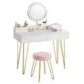 Toaletki - Toaletka z lustrem i różowym stołkiem - miniaturka - grafika 1