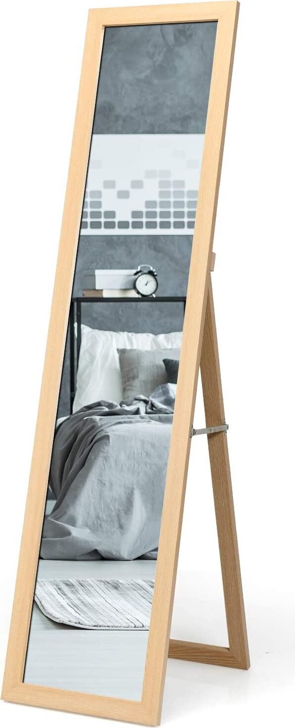 Lustro COSTWAY 2 w 1, lustro stojące z drewnianą ramą, lustro ubraniowe 37 x 155 cm, lustro do garderoby do sypialni, salonu i przedpokoju charakter
