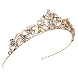 DIADEM ŚLUBNY KORONA kryształy RÓŻOWE ZŁOTO tiara - Ozdoby do włosów - miniaturka - grafika 1