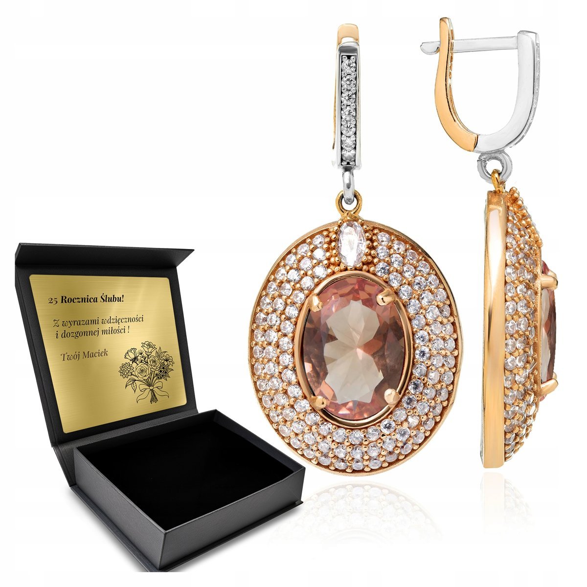 Kolczyki Srebrne 925 Cyrkonie I Sułtanit Biżuteria Dla Kobiety + Grawer