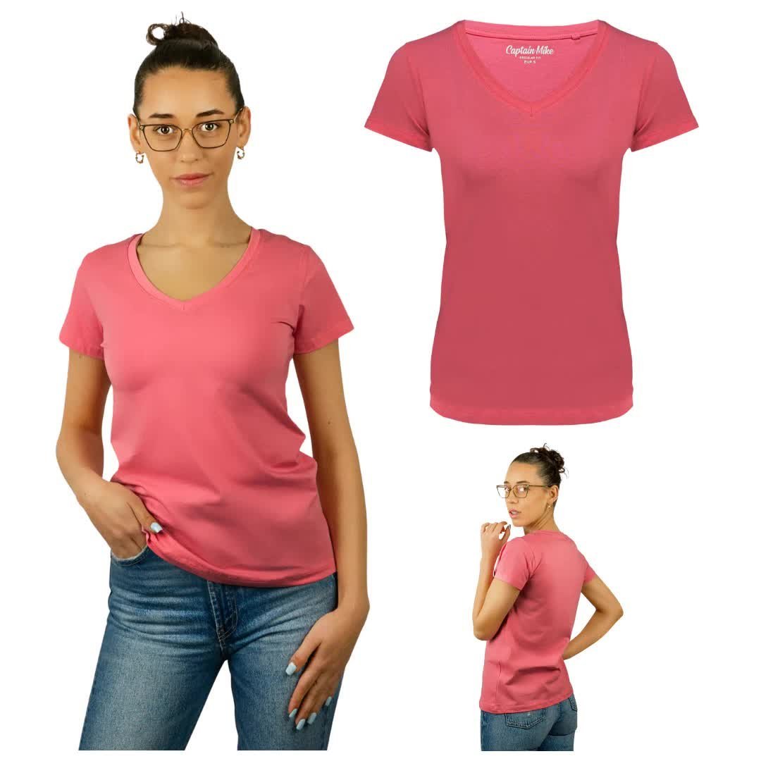 T-SHIRT damski koszulka Captain Mike TURECKA BAWEŁNA V-neck XL