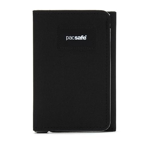 Pacsafe Męski składany portfel Rfidsafe blokujący RFID, kruczoczarny, jeden rozmiar, potrójnie składany portfel blokujący RFID Rfidsafe