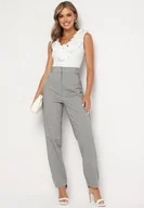 Spodnie damskie - Szare Spodnie Garniturowe z Wysokim Stanem Olvia - miniaturka - grafika 1