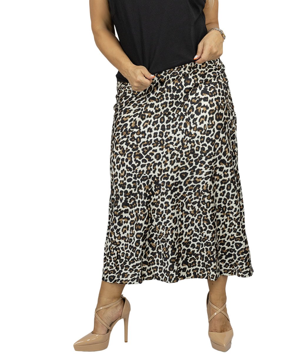Satynowa spódnica maxi w panterkę leopard SAVANNA-M/L